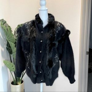 Rabbit Fur Coat, Rabbit Hair Jacket, Black Fur, Vintage Baluchi Creation